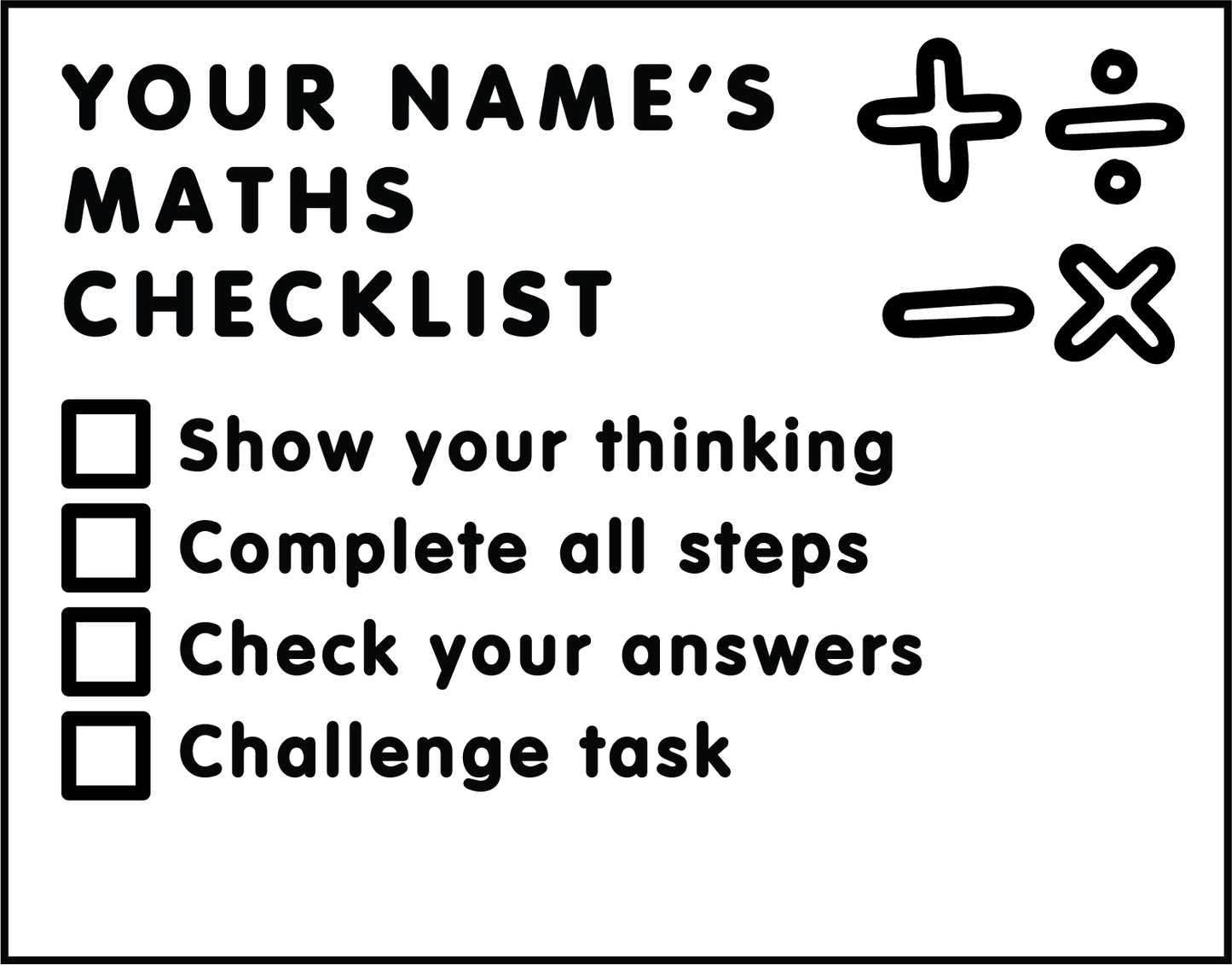MATHS CHECKLIST CUSTOMISABLE