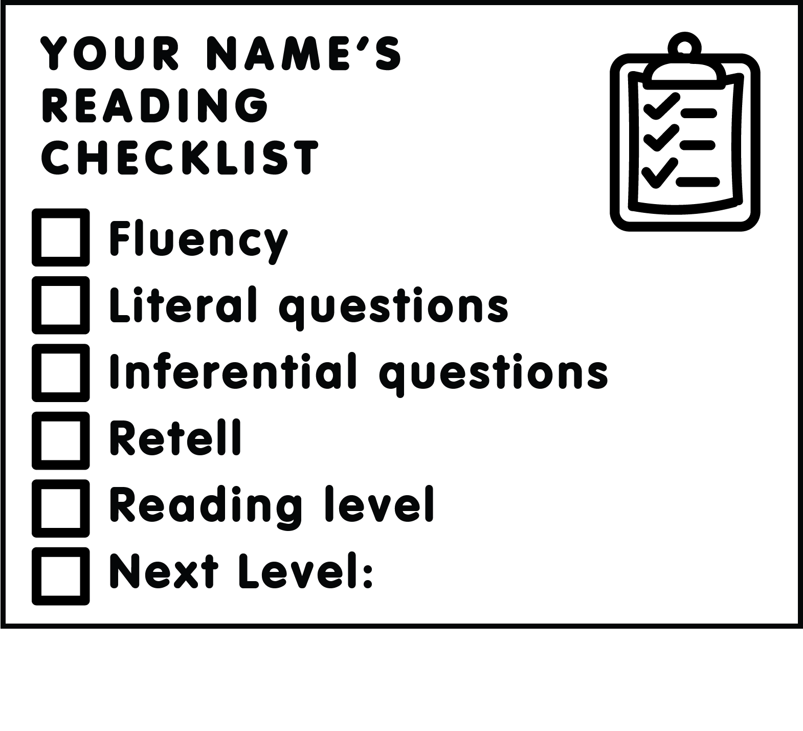 READING ASSESSMENT CHECKLIST – www.theteacherstoolbox.com.au